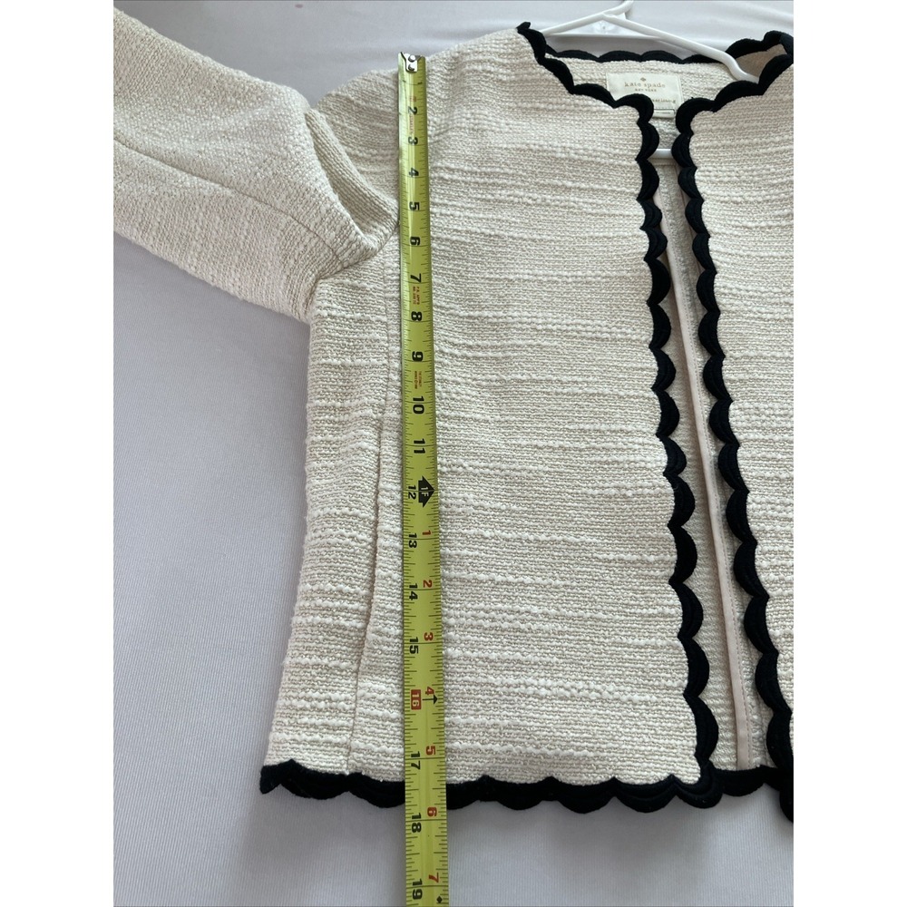 Kate Spade Tweed Jacket Womens Size 2 Cream Black Scallop Trim 3/4 Sleeve Career - Picture 7 of 12
